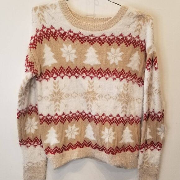 Holiday Time Sweaters - Ugly Christmas Sweater Snowflakes Xmas Trees Cozy Holiday Womens M